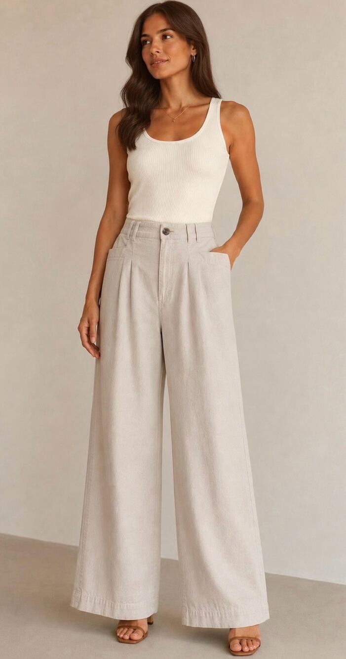 Avec Les Filles Small Ivory Wide Leg High Rise Pants